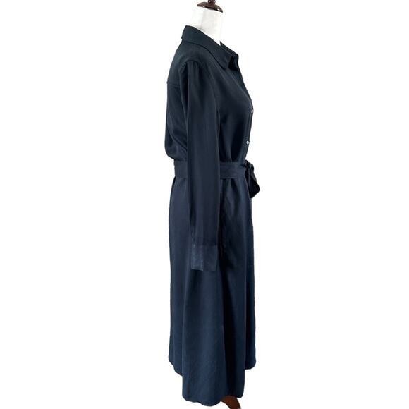 Banana Republic Long Sleeve Tencel Midi Length Shirt Dress in Black Size XS - Picture 3 of 10